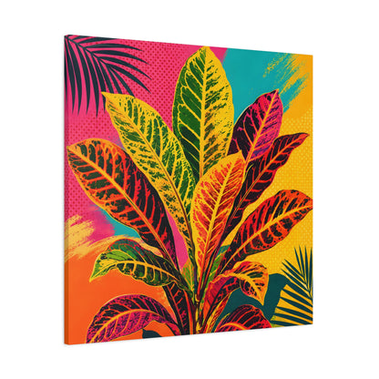 Tropical Croton Plant Matte Canvas Wall Art — Vibrant Pop Art Stretched Print