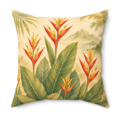 Tropical Heliconia Pillow — Botanical Square Throw Pillow