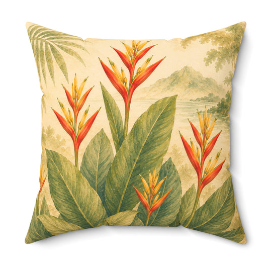 Tropical Heliconia Pillow — Botanical Square Throw Pillow