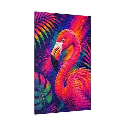 Vibrant Neon Flamingo Canvas Print - Tropical Wall Art