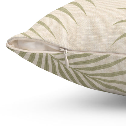 Botanical Palm Leaf Decorative Throw Pillow — Neutral Tropical Square Pillow