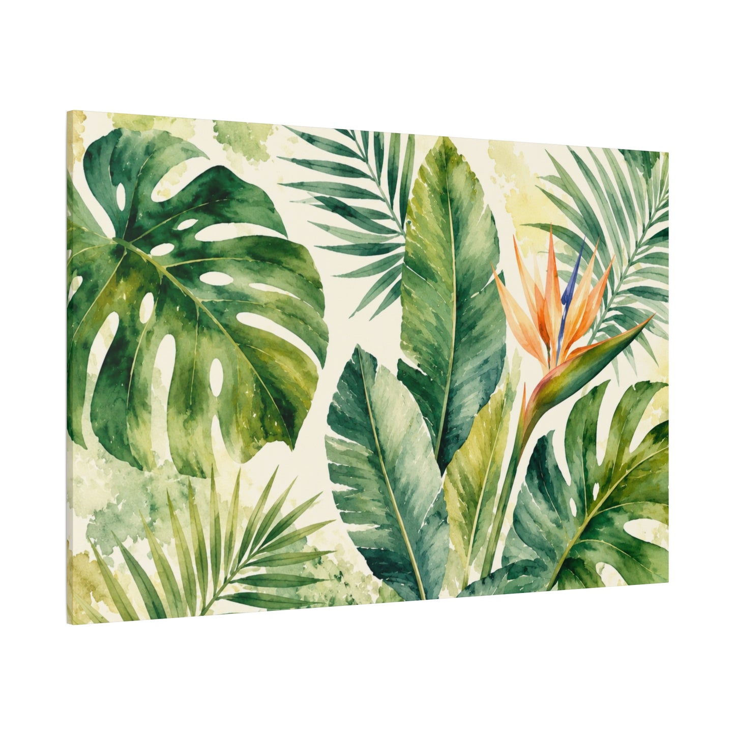 Tropical Palm Canvas Wall Art — Bird of Paradise Botanical Print, Matte Stretched 1.25"