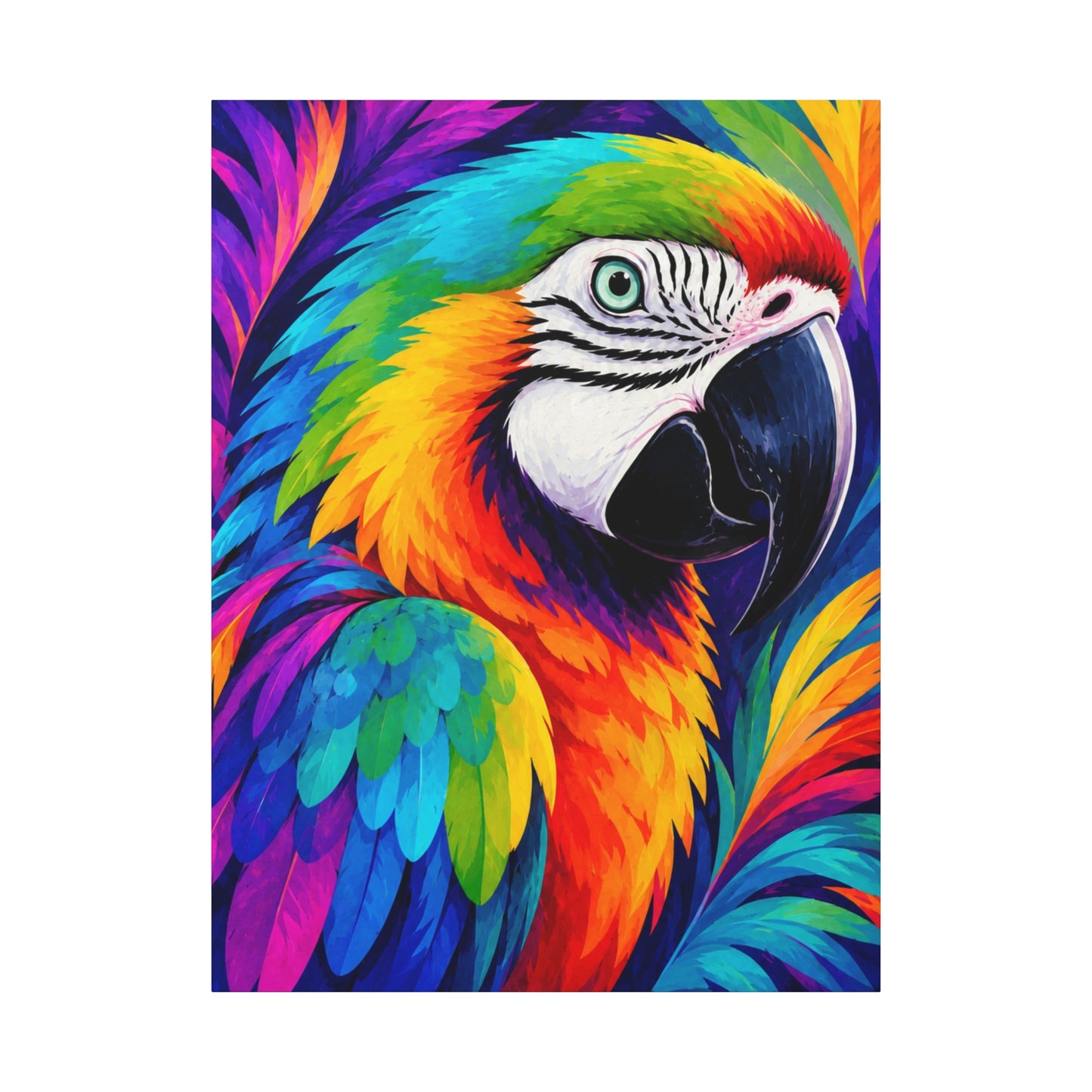 Vibrant Rainbow Macaw Matte Canvas Print - Stretched 1.25" Pop Art