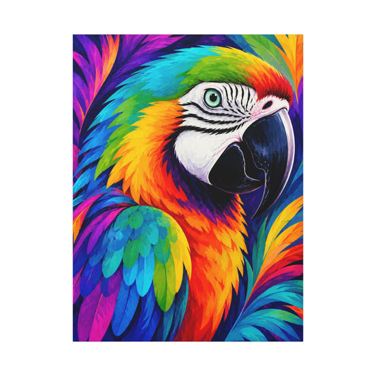 Vibrant Rainbow Macaw Matte Canvas Print - Stretched 1.25" Pop Art
