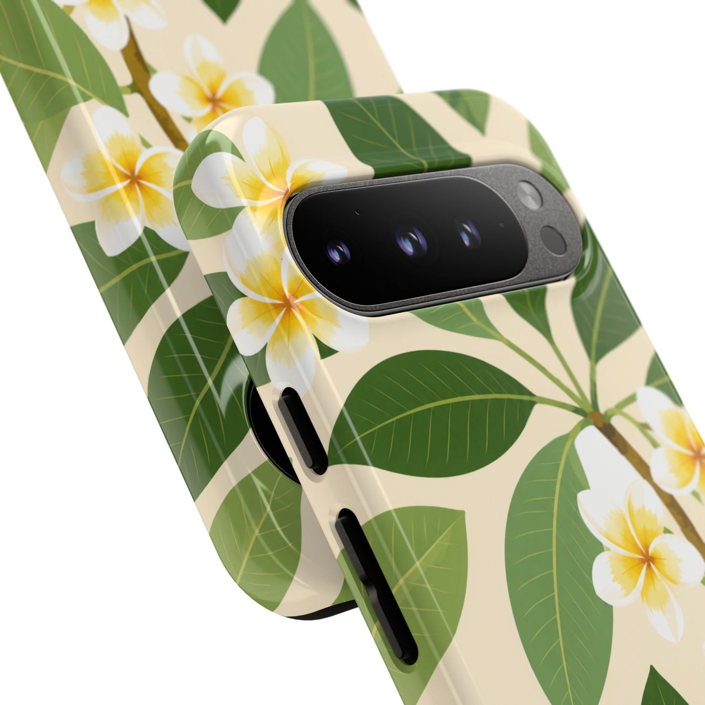 Plumeria Floral Tough Phone Case - Tropical Yellow White Flower Protective Cover