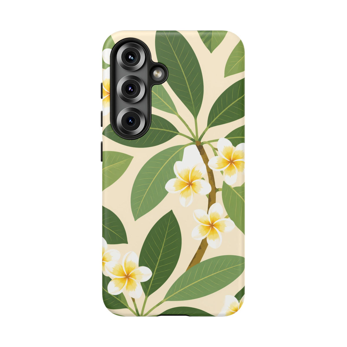 Plumeria Floral Tough Phone Case - Tropical Yellow White Flower Protective Cover