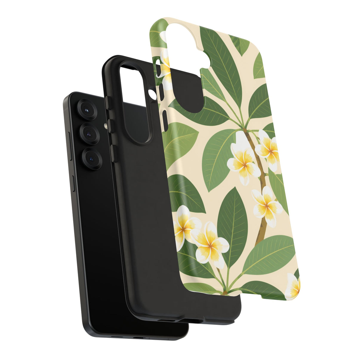 Plumeria Floral Tough Phone Case - Tropical Yellow White Flower Protective Cover