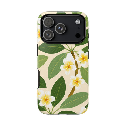 Plumeria Floral Tough Phone Case - Tropical Yellow White Flower Protective Cover