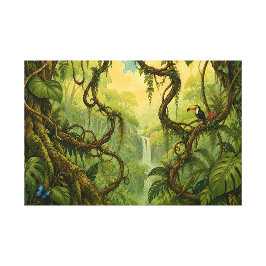 Tropical Jungle Canvas Wall Art — Toucan Waterfall Matte Stretched Print