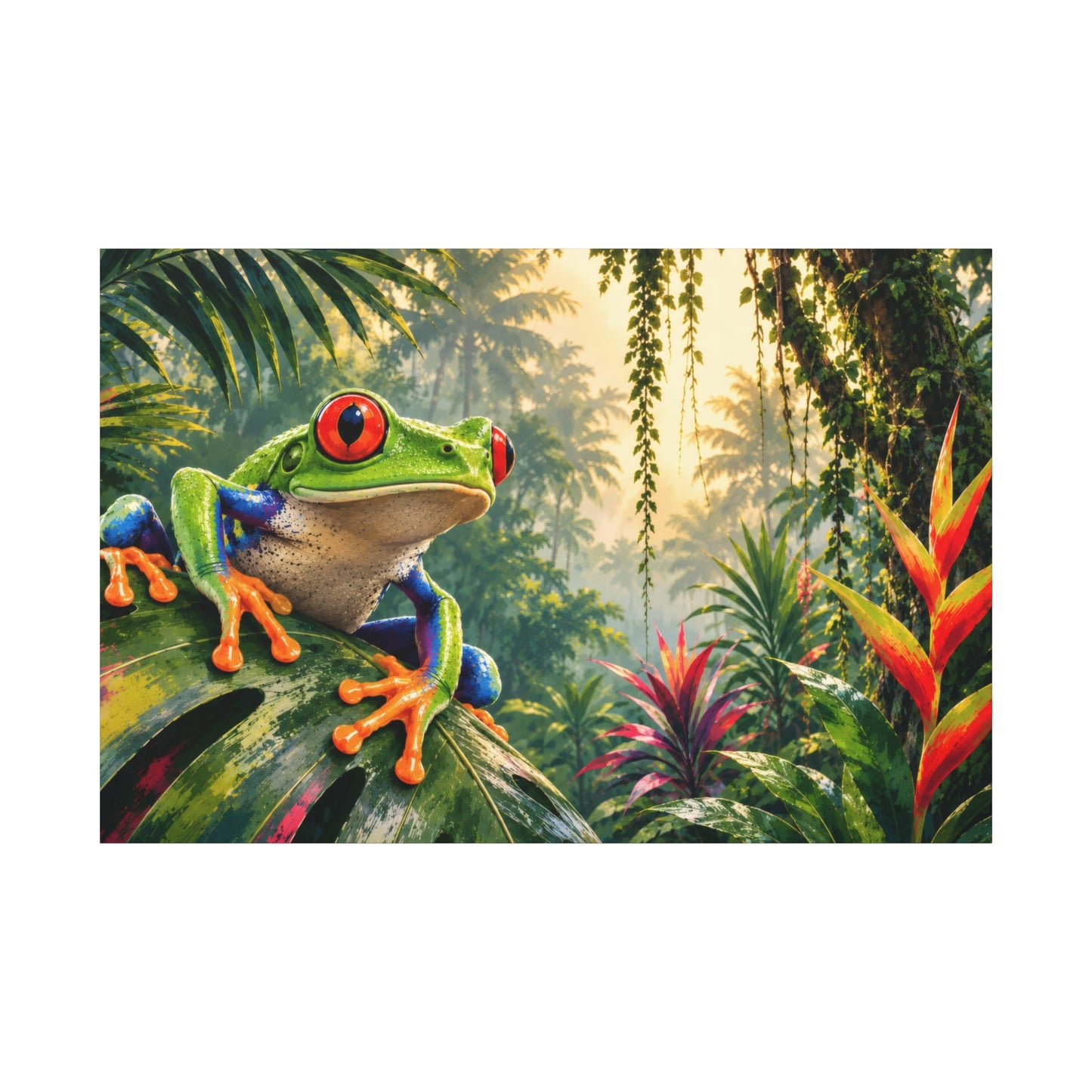 Red-Eyed Tree Frog Jungle Canvas Print — Tropical Wildlife Wall Art