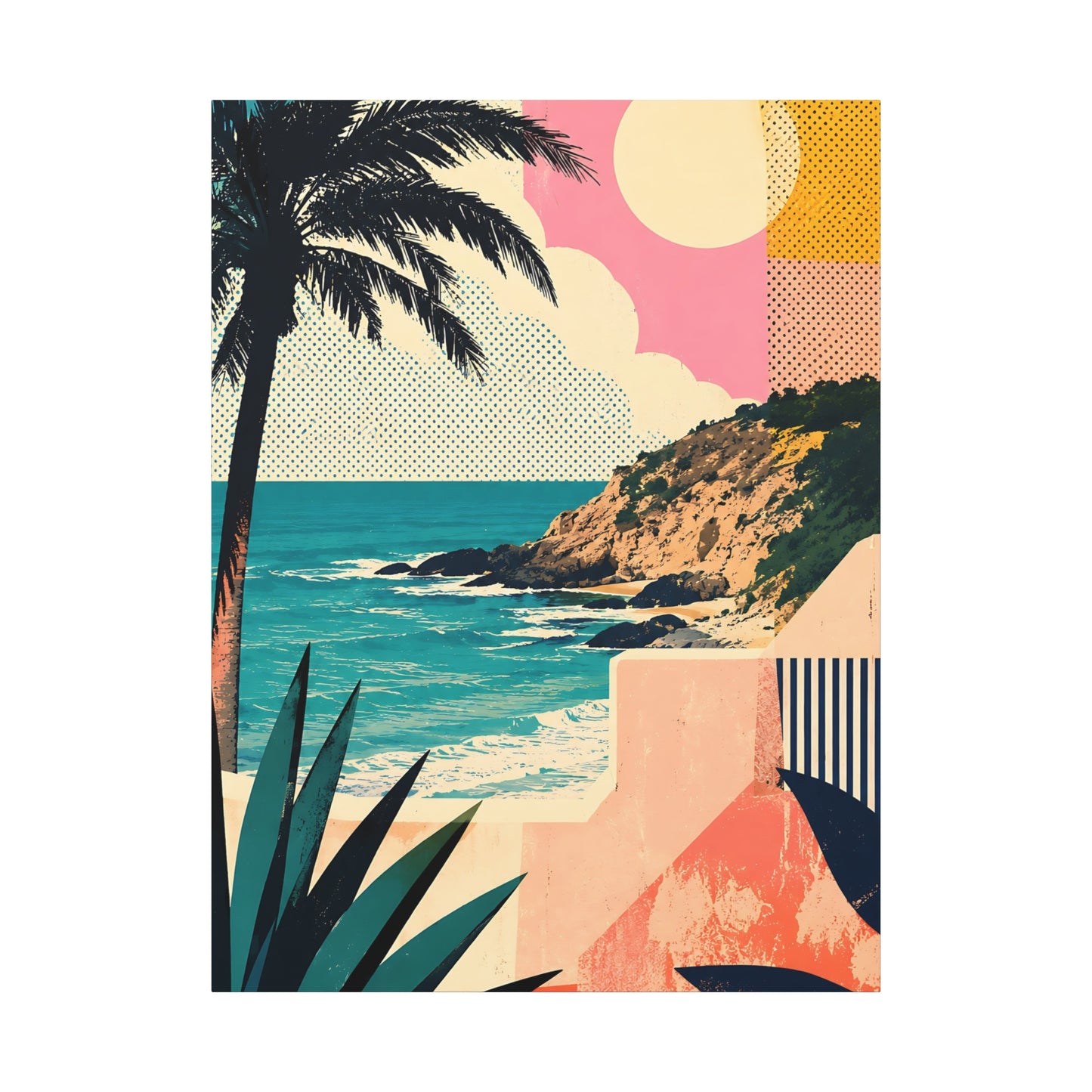 Coastal Retro Beach Canvas Print - Vintage Palm Seaside Wall Art