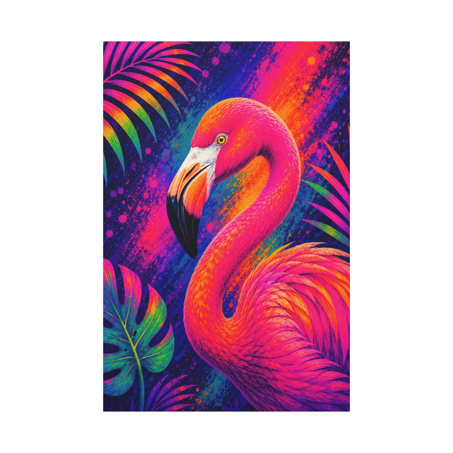 Vibrant Neon Flamingo Canvas Print - Tropical Wall Art