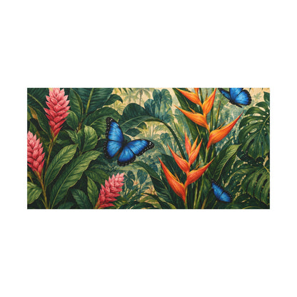 Tropical Butterfly Canvas Wall Art — Blue Butterflies & Exotic Foliage Matte Stretched Print
