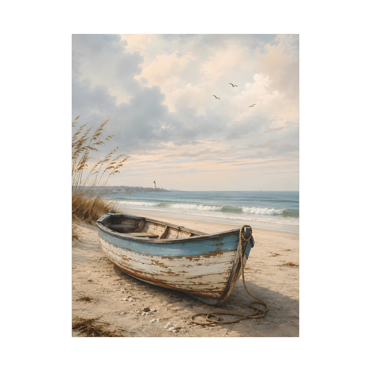 Seaside Rowboat Matte Canvas Wall Art — Coastal Beach Landscape Print