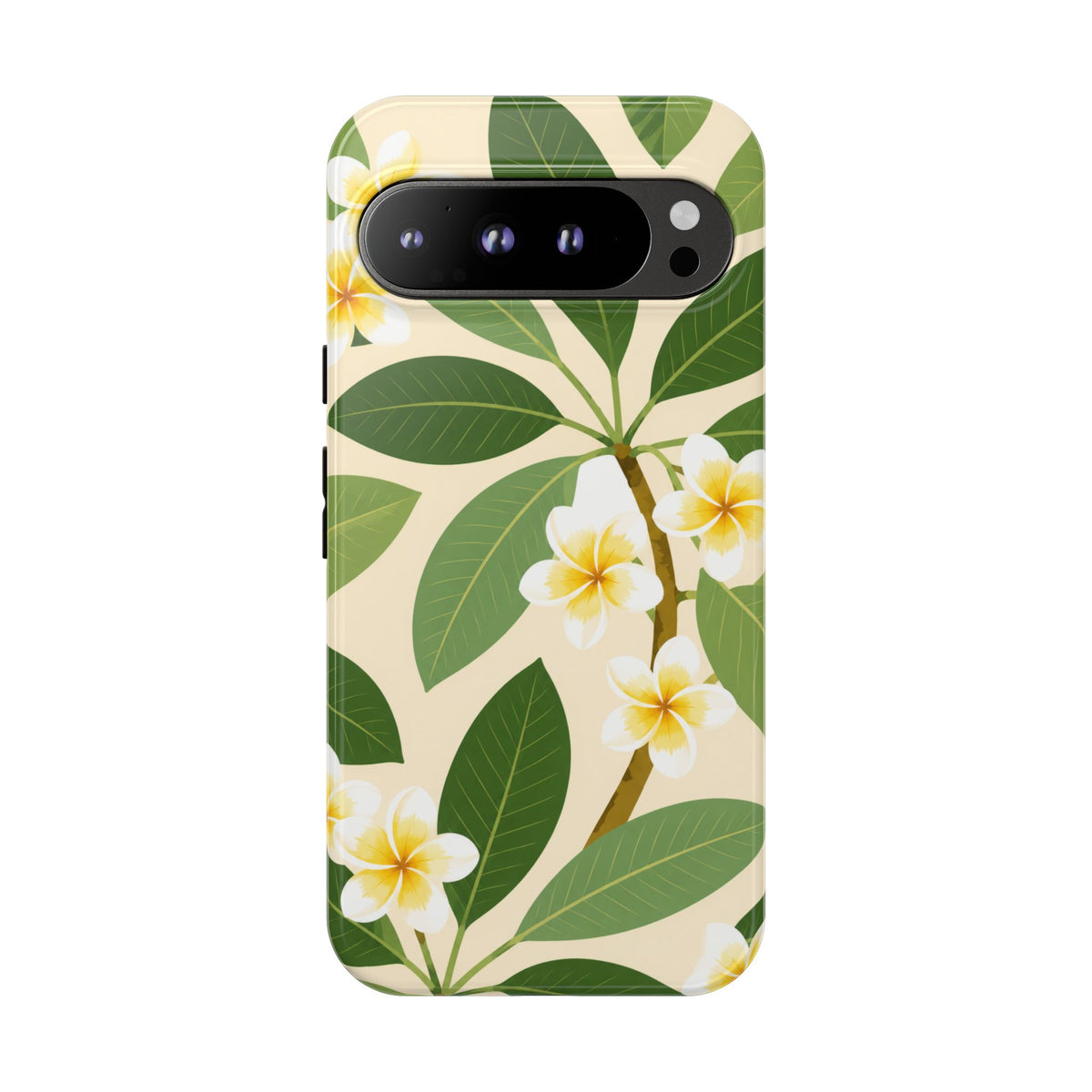 Plumeria Floral Tough Phone Case - Tropical Yellow White Flower Protective Cover