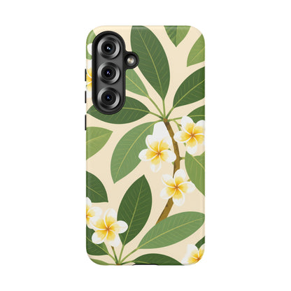 Plumeria Floral Tough Phone Case - Tropical Yellow White Flower Protective Cover