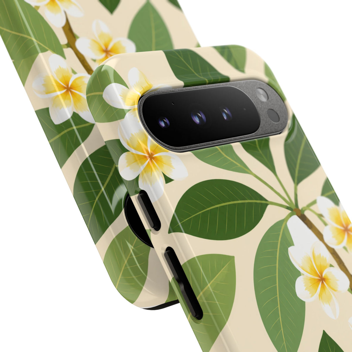 Plumeria Floral Tough Phone Case - Tropical Yellow White Flower Protective Cover