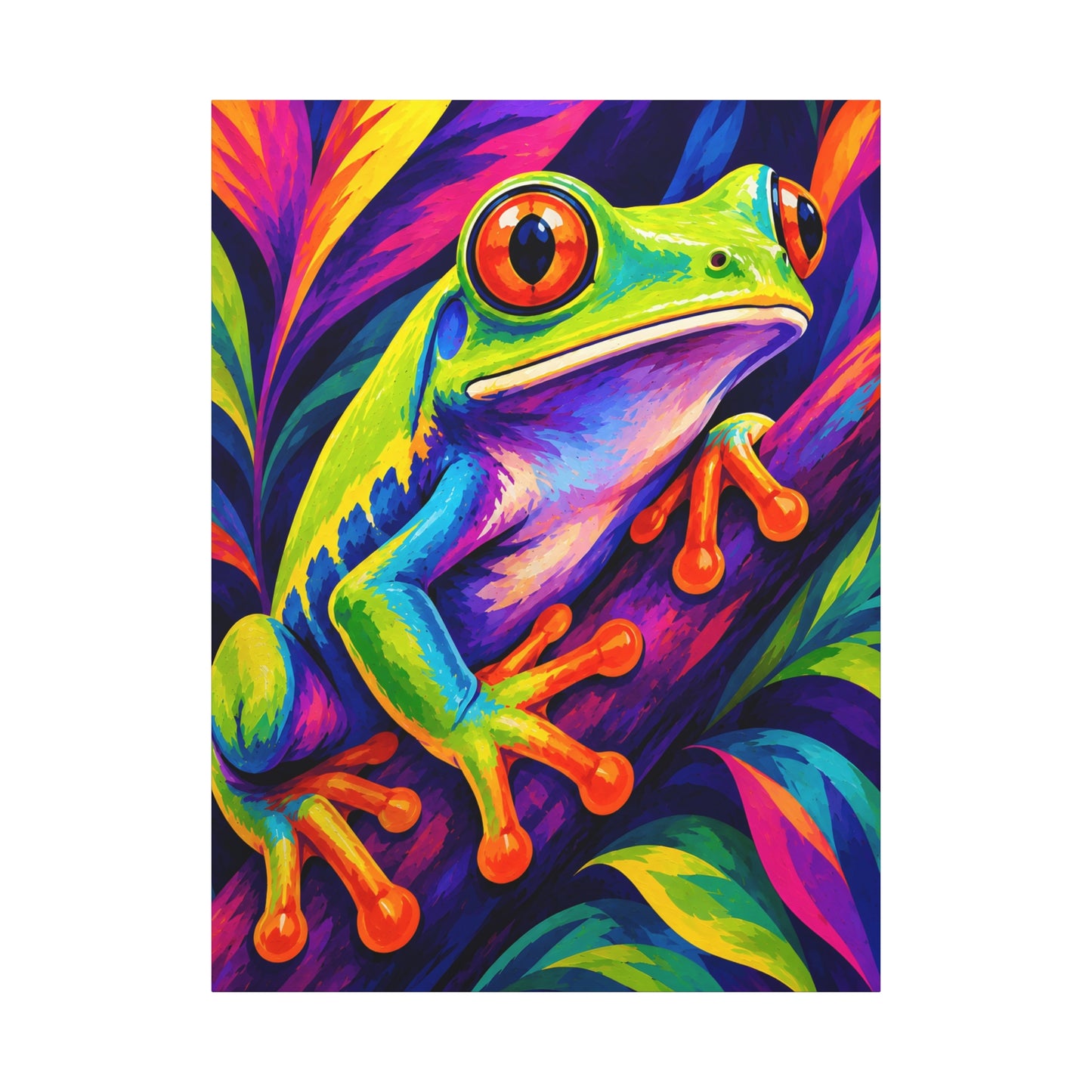 Vibrant Rainbow Tree Frog Matte Canvas Art - Stretched Wall Decor