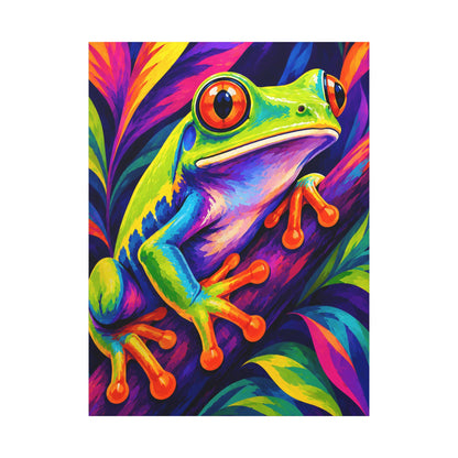 Vibrant Rainbow Tree Frog Matte Canvas Art - Stretched Wall Decor