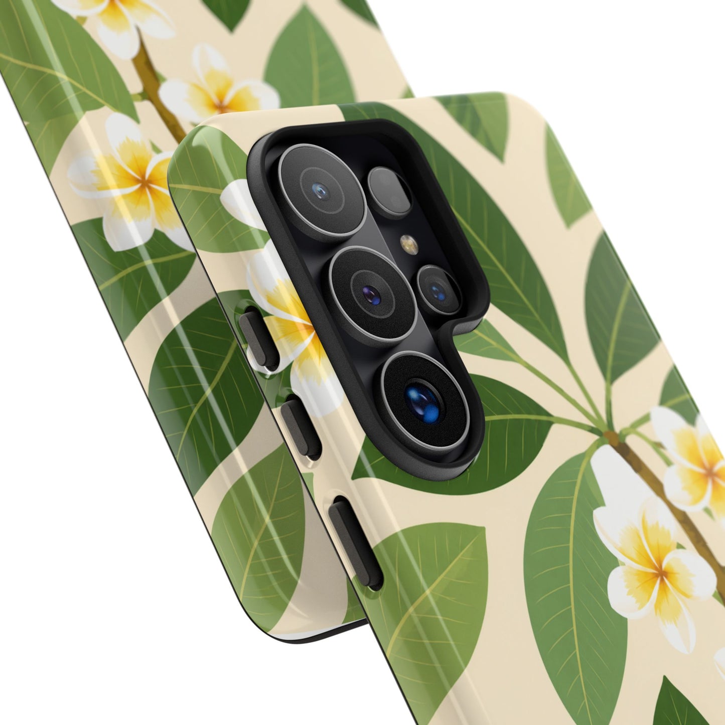 Plumeria Floral Tough Phone Case - Tropical Yellow White Flower Protective Cover