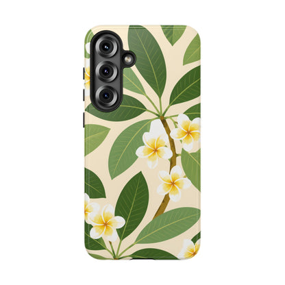Plumeria Floral Tough Phone Case - Tropical Yellow White Flower Protective Cover