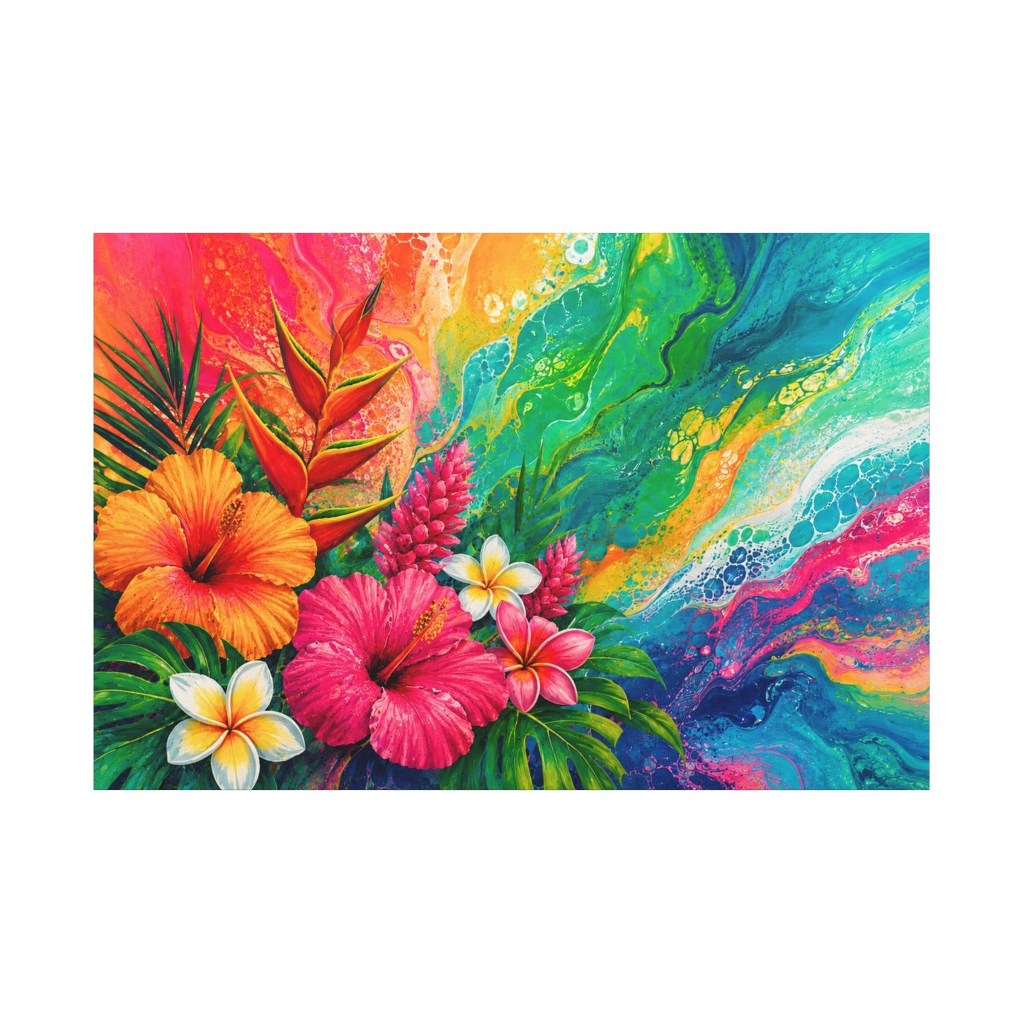 Tropical Floral Canvas Wall Art - Vibrant Hibiscus & Plumeria Stretched Print