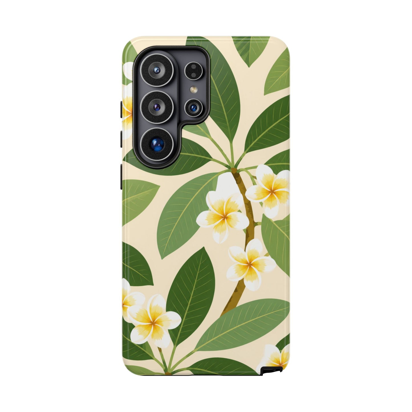 Plumeria Floral Tough Phone Case - Tropical Yellow White Flower Protective Cover