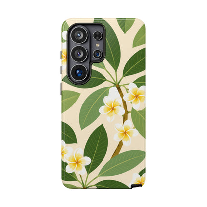 Plumeria Floral Tough Phone Case - Tropical Yellow White Flower Protective Cover