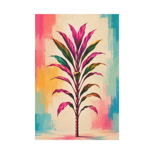 Tropical Ti Plant Canvas Wall Art – Pink & Teal Botanical Print, Matte Stretched 1.25"