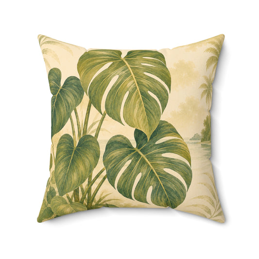 Monstera Leaf Faux Suede Pillow
