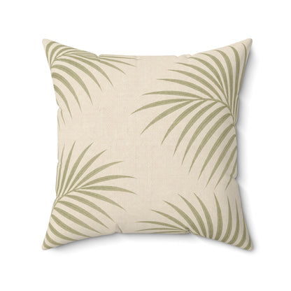 Palm Frond Faux Suede Pillow — Neutral Tropical Decorative Throw Pillow