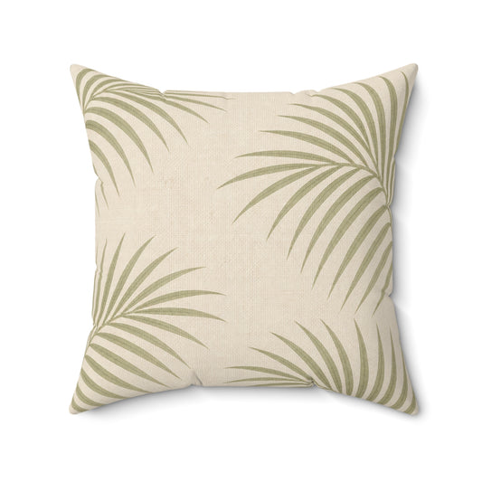 Palm Frond Faux Suede Pillow — Neutral Tropical Decorative Throw Pillow