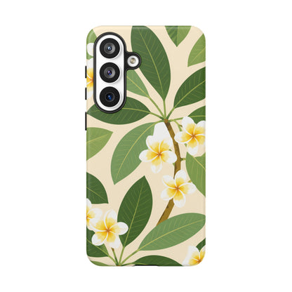 Plumeria Floral Tough Phone Case - Tropical Yellow White Flower Protective Cover