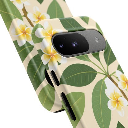 Plumeria Floral Tough Phone Case - Tropical Yellow White Flower Protective Cover