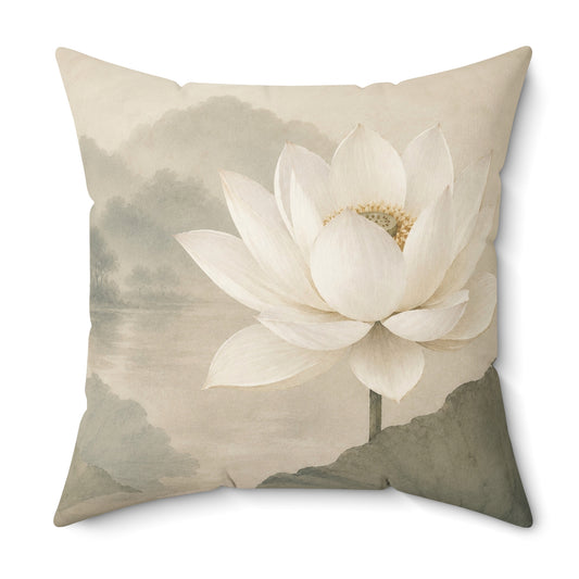 Lotus Floral Decorative Throw Pillow — Tranquil Watercolor Accent Cushion