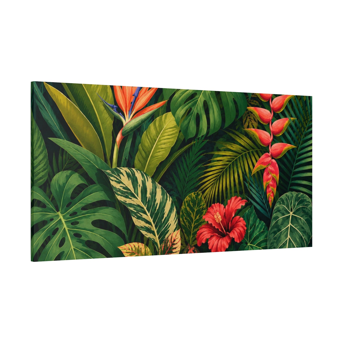 Tropical Leaves Canvas Wall Art — Vibrant Hibiscus & Jungle Botanical Print