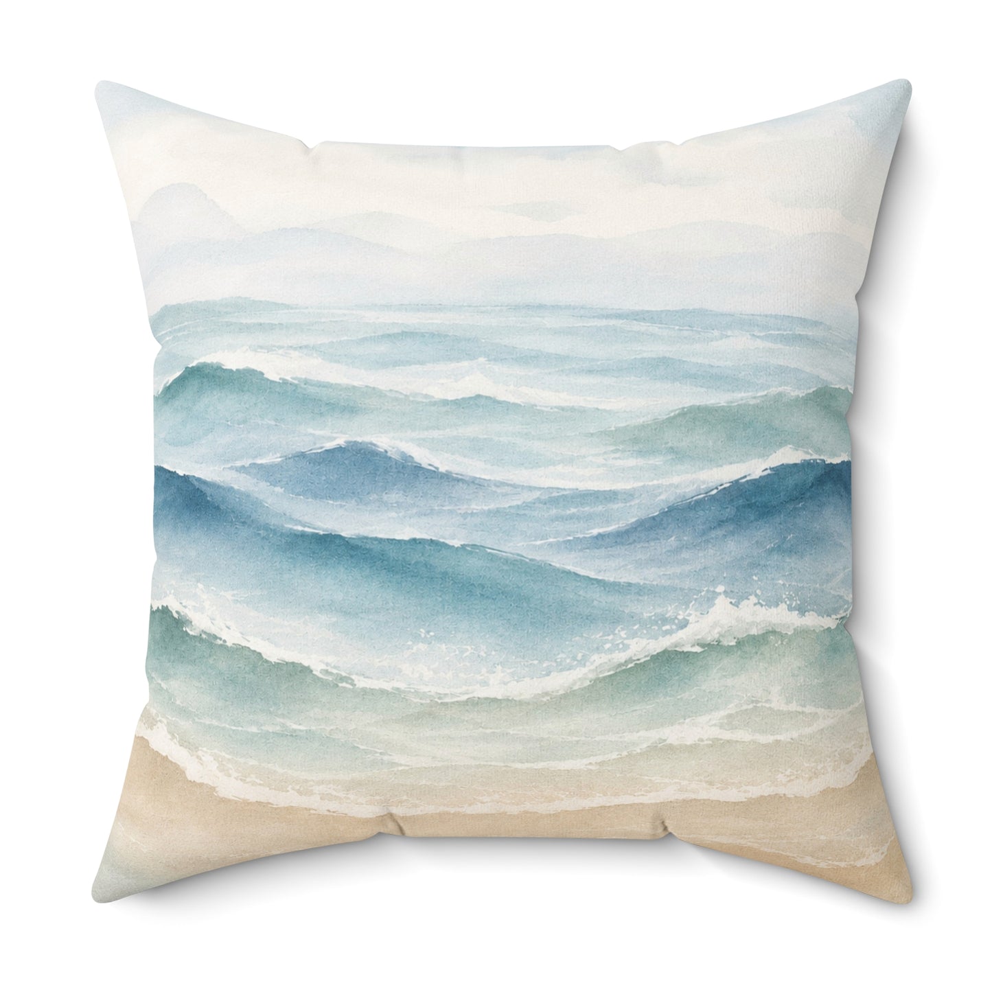 Coastal Watercolor Spun Polyester Throw Pillow