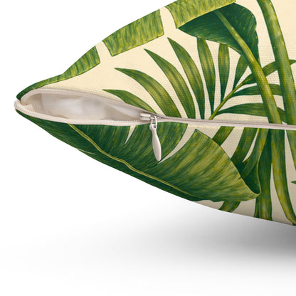 Tropical Banana Leaf Pillow — Green Botanical Square Throw Pillow