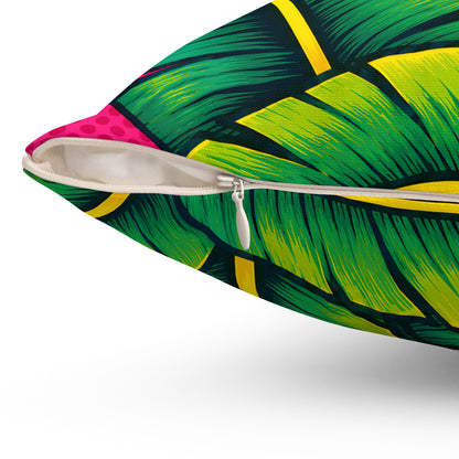 Colorful leaf-patterned pouch with a zipper on a white background