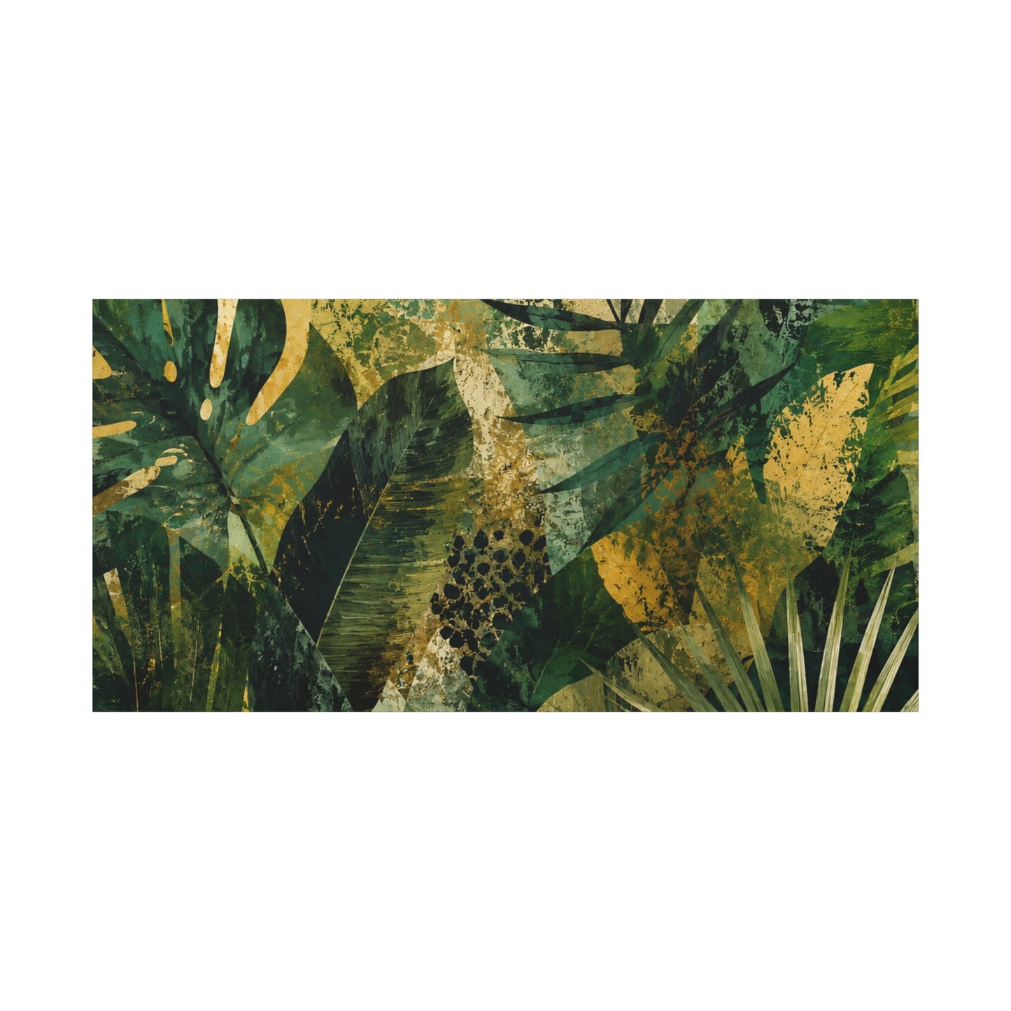 Tropical Leaf Matte Canvas Wall Art - Green & Gold Botanical Stretched Print