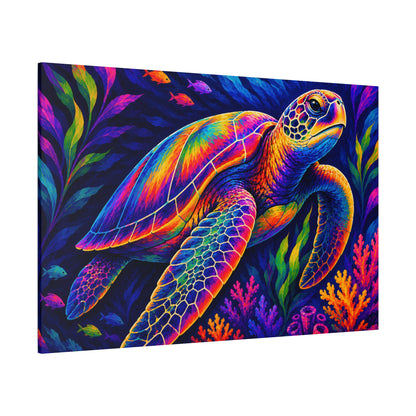 Colorful turtle painting with underwater scene on a white background