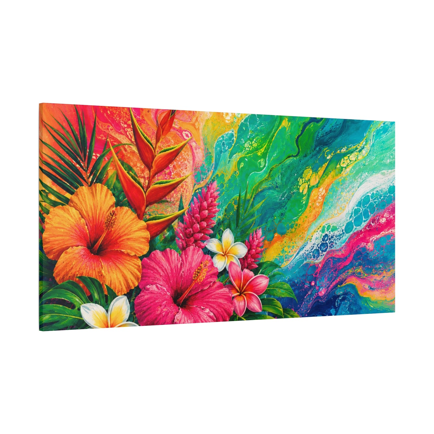 Tropical Floral Canvas Wall Art - Vibrant Hibiscus & Plumeria Stretched Print
