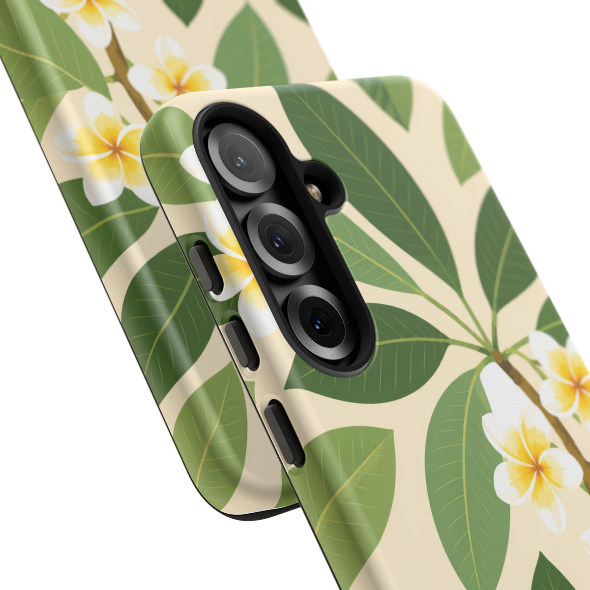 Plumeria Floral Tough Phone Case - Tropical Yellow White Flower Protective Cover
