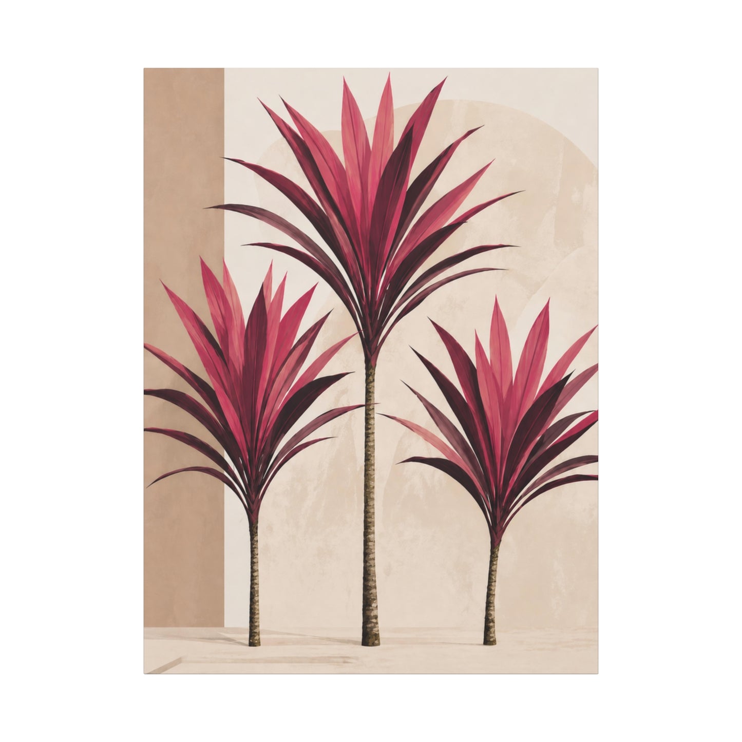 Tropical TI plant Cordyline Canvas Wall Art — Pink Botanical Matte Stretched Print
