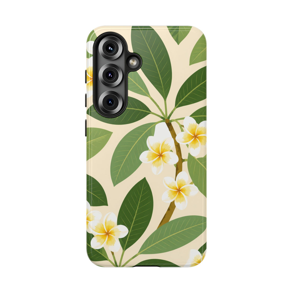 Plumeria Floral Tough Phone Case - Tropical Yellow White Flower Protective Cover