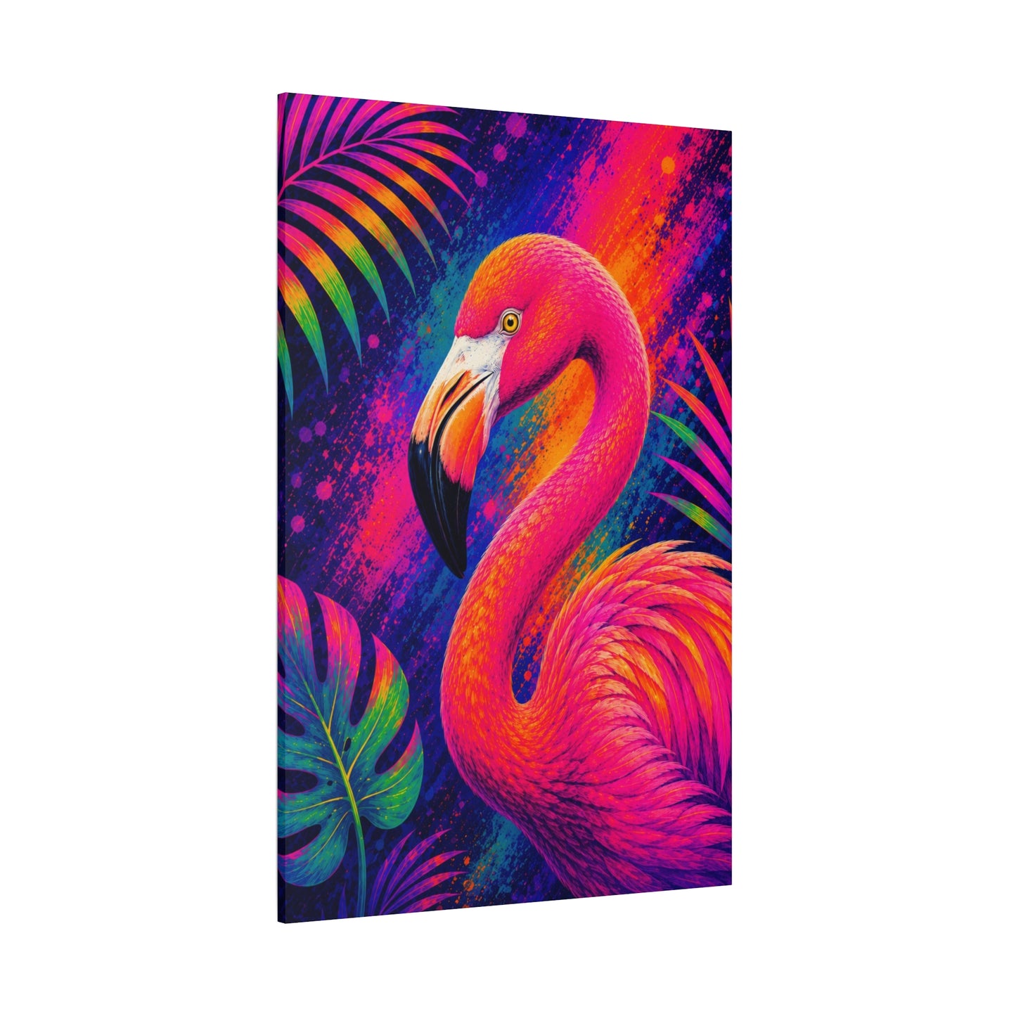 Vibrant Neon Flamingo Canvas Print - Tropical Wall Art