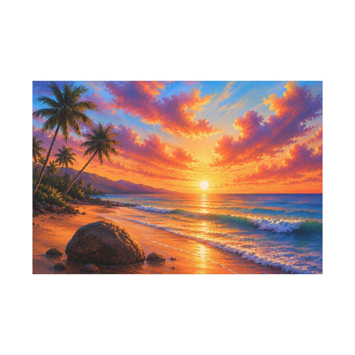 Tropical Sunset Beach Canvas Print - Vibrant Seascape Wall Art