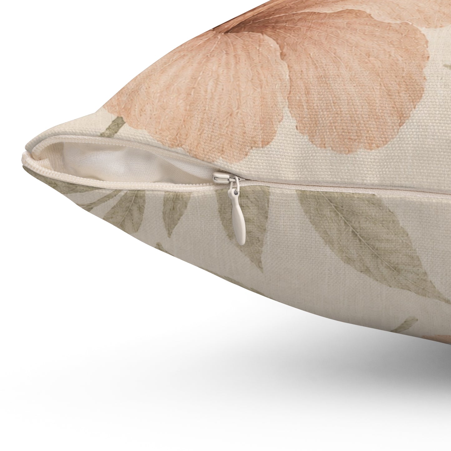 Floral Hibiscus Throw Pillow — Soft Peach Tropical Accent Cushion