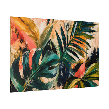 Canvas print with colorful tropical leaf design on a white background