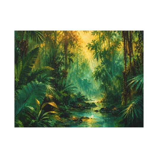 Jungle Sunrise Canvas Print — Lush Tropical Forest Wall Art